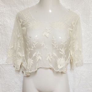 Lovers + Friends Embroidered Sheer Croptop